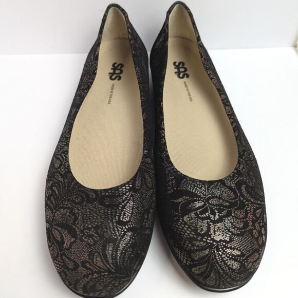 SAS Black Metallic Lace Ballet Flats - removable Ortholite insoles - Picture 1 of 7